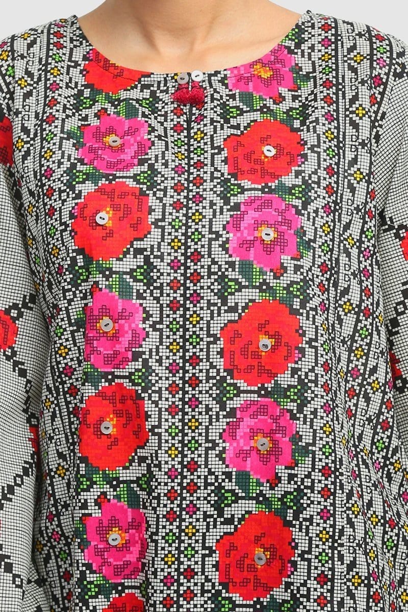 Generation - Grey Aara Taanka Kurta - 1 PC - Image 4