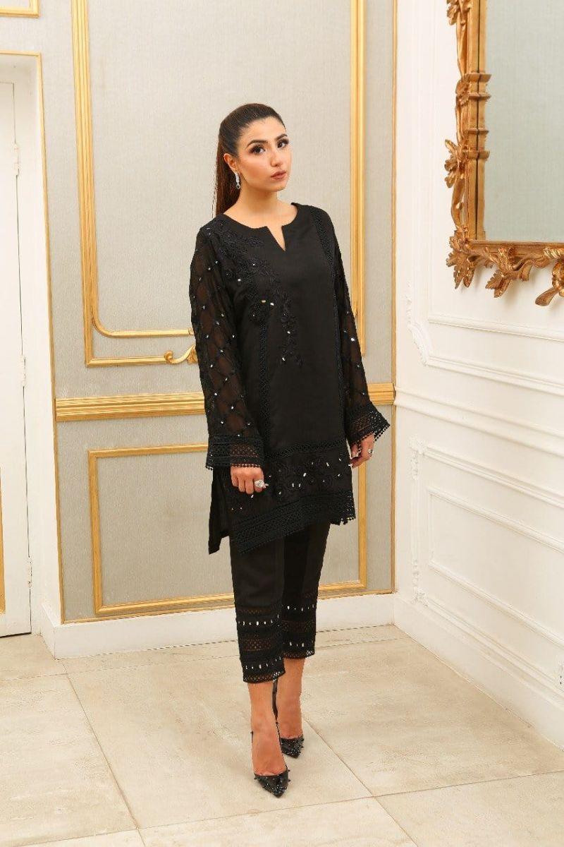 Irum Ghani Trends - Black - 2 Piece - Cotton Net - Image 3