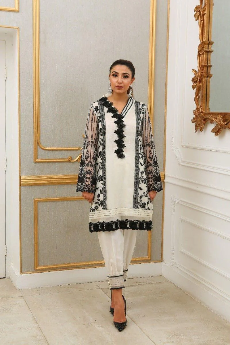 Irum Ghani Trends - Black & White Luna - 2 Piece - Organza - Image 3
