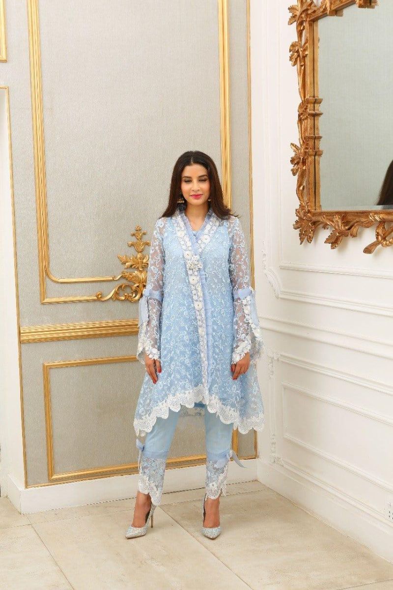 Irum Ghani Trends - Blue Moon Stone - 2 Piece - Organza - Image 3