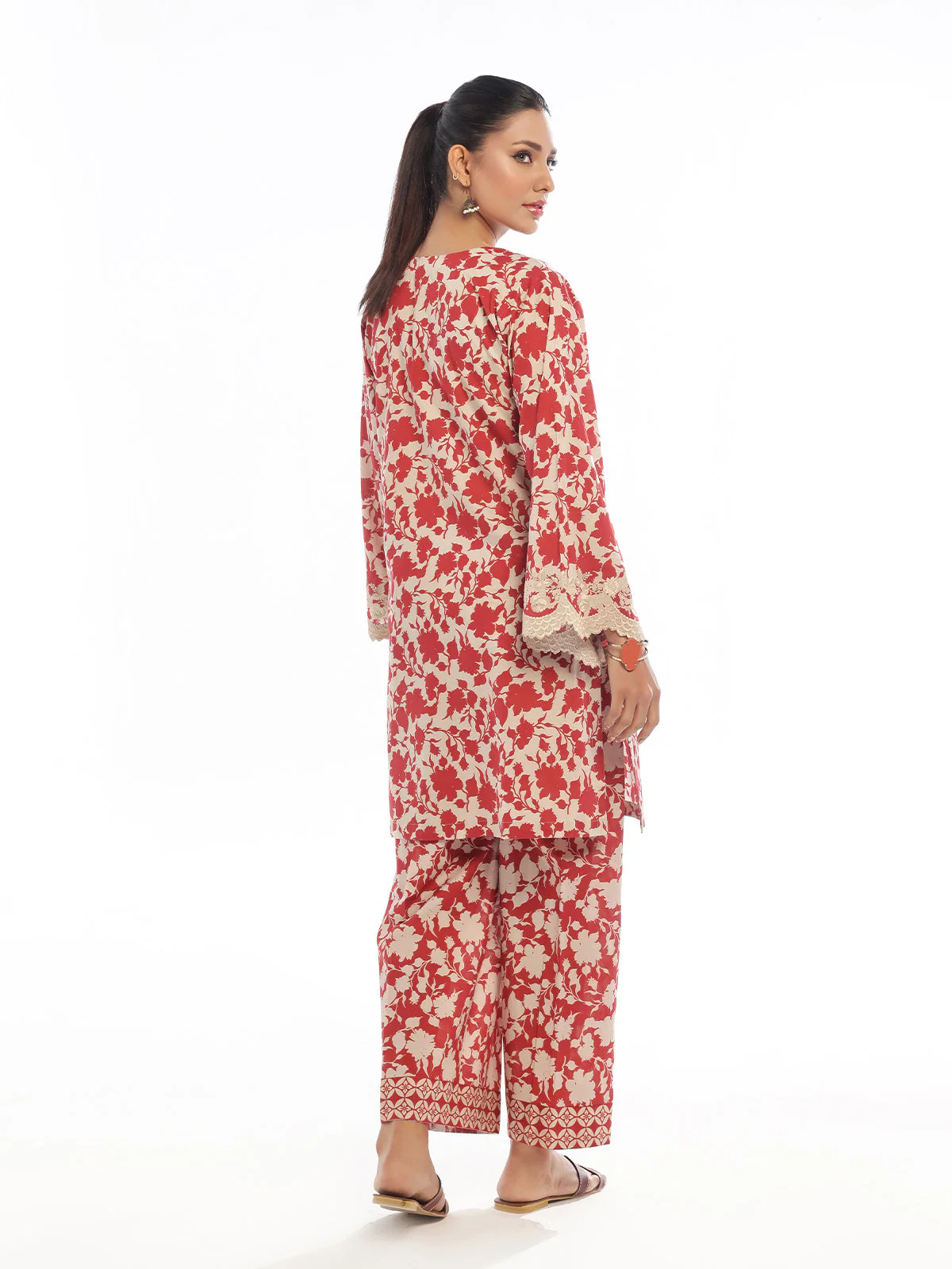 Oaks - Embroidered Pret & Unstitched Shirt Trouser Lawn Red - 2 Piece - Image 5